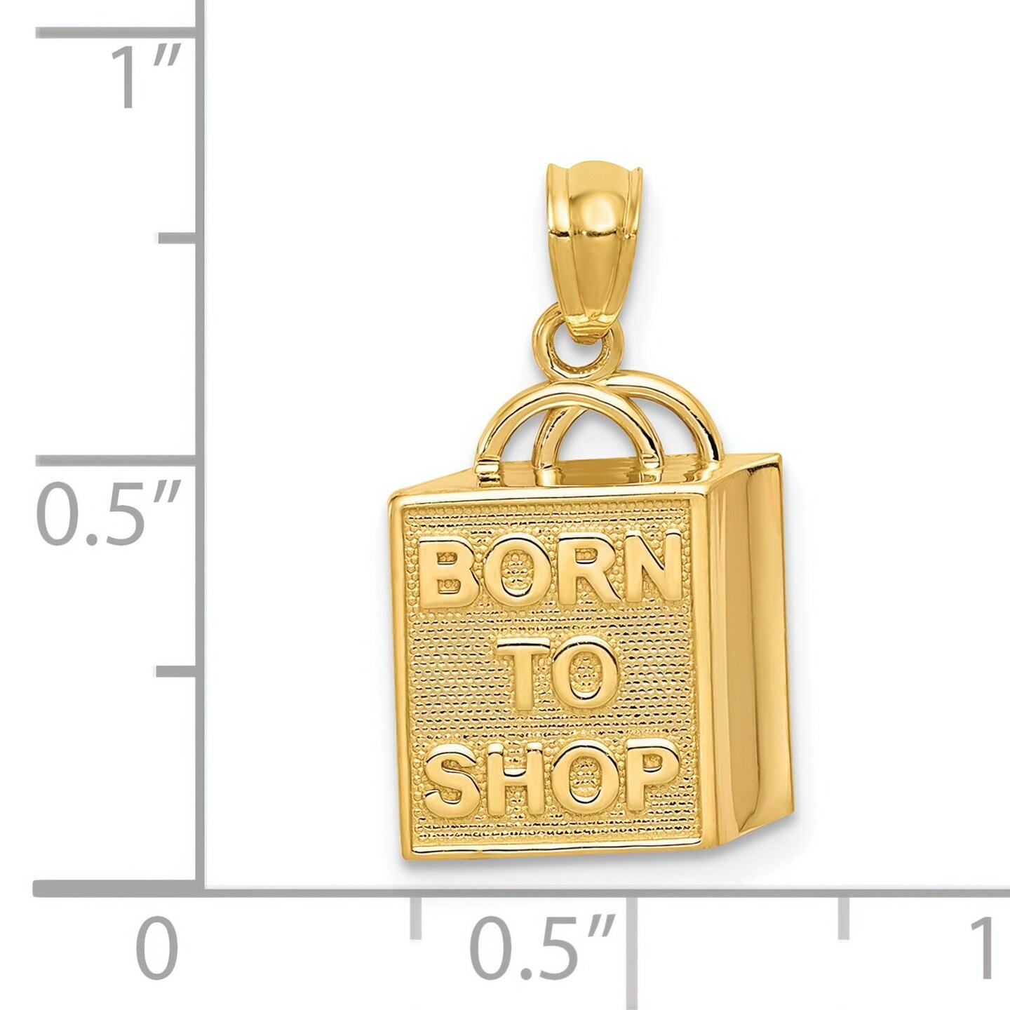 14K Yellow Gold Born to Shop Shopping Bag Charm Pendant Jewerly 14mm x 12mm