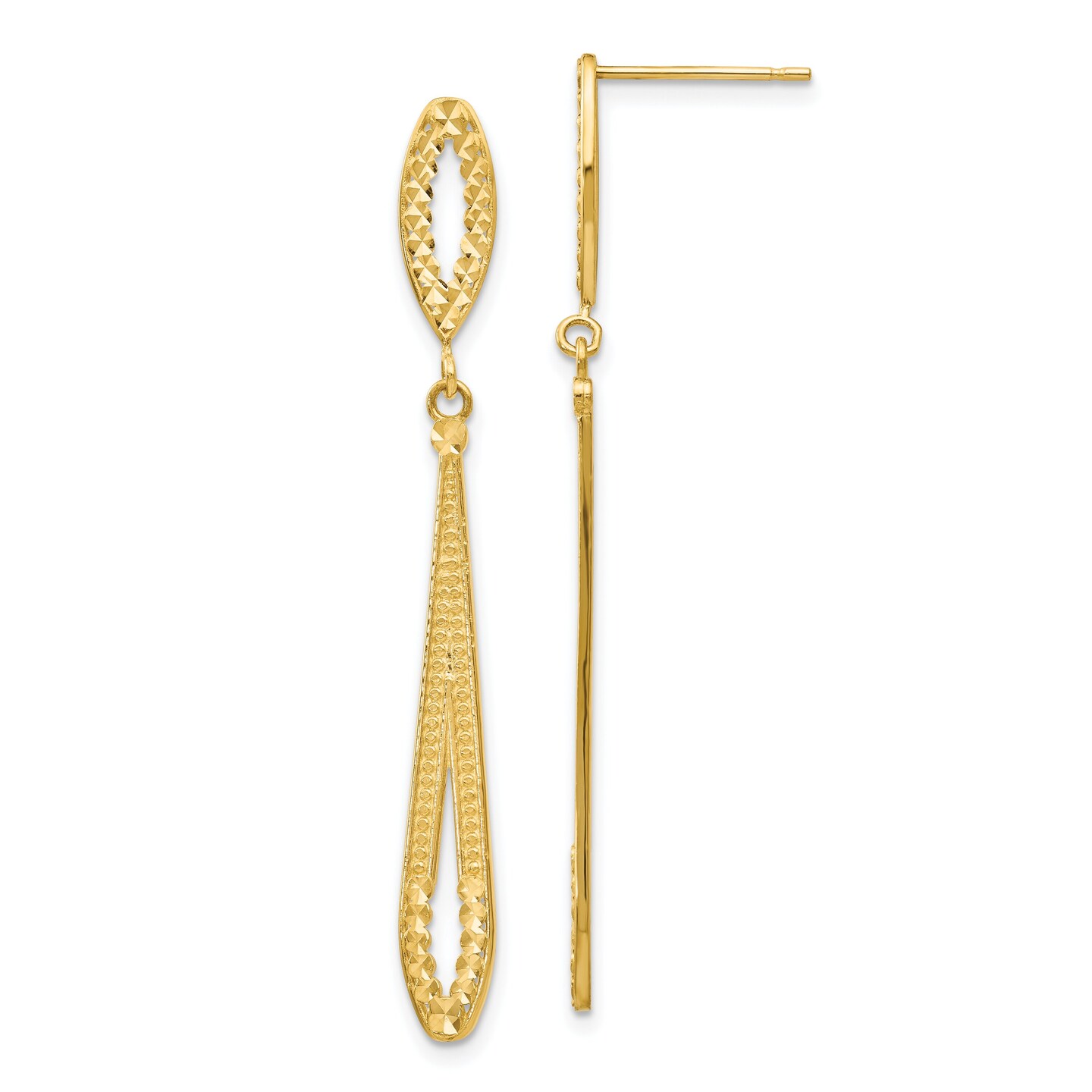 14K Yellow Gold Dangle Stud Earrings Ear Jewelry