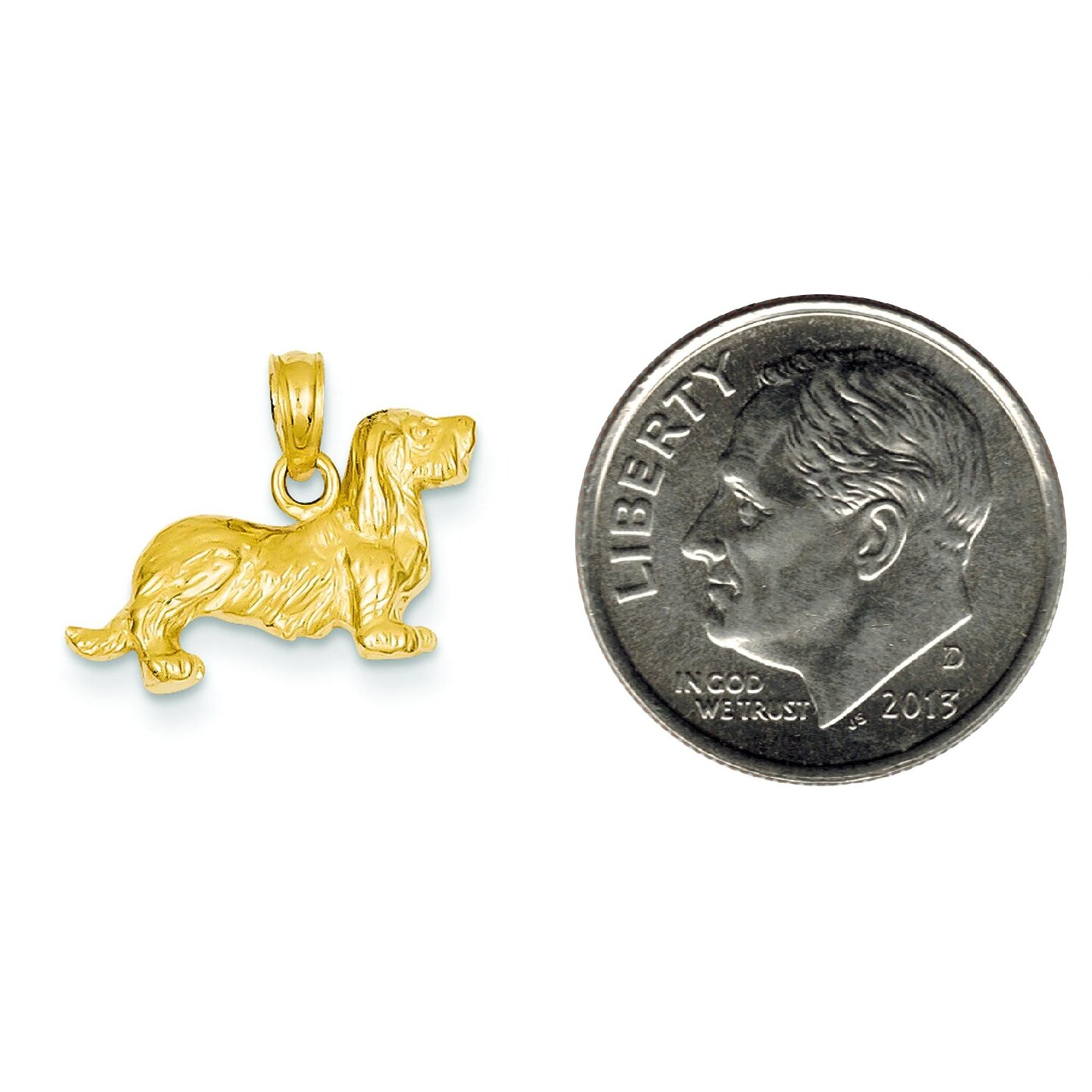 14K Gold Long Haired Dachshund Dog Charm Weiner Doggy Jewerly 14mm x 17mm