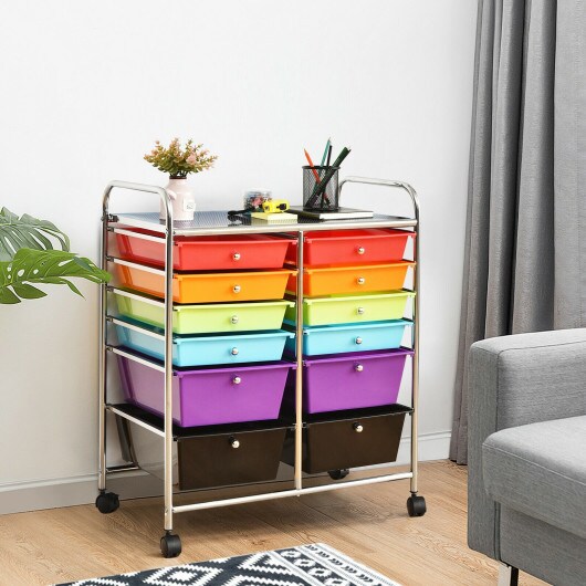 12 Storage Drawer Organizer Bins Rolling Cart with 360&#xB0; Swivel Casters