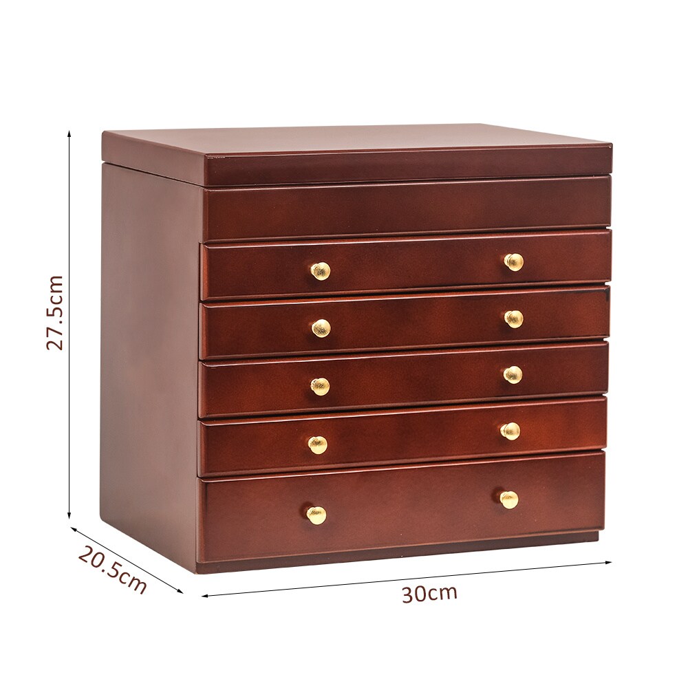 InQ Boutique Large Wooden Jewelry Necklace Ring Box Organizer Storage 6 Layers Mirror Gift