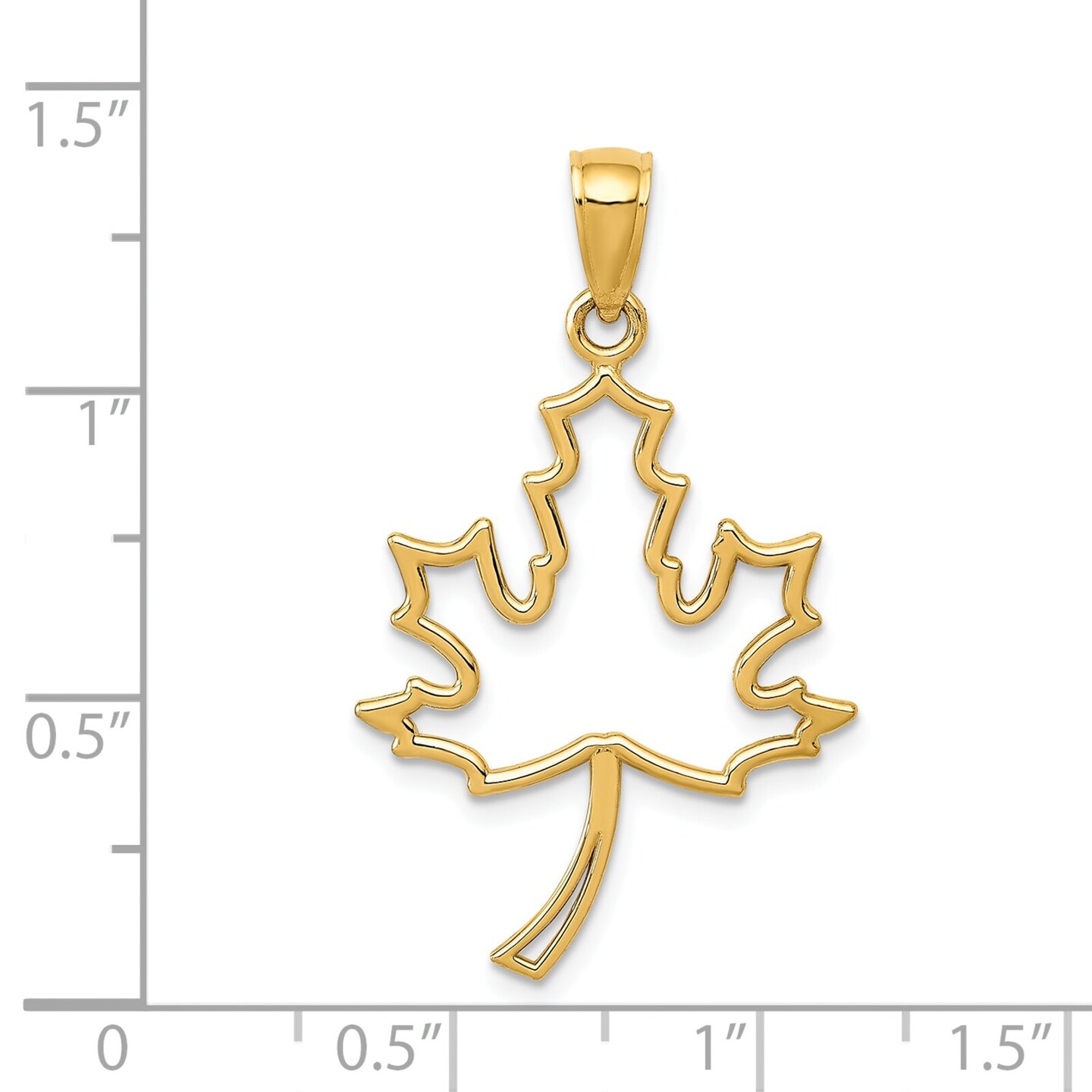 14K Gold Polished Cut Out Maple Leaf Pendant Charm Jewelry 27 x 20 mm