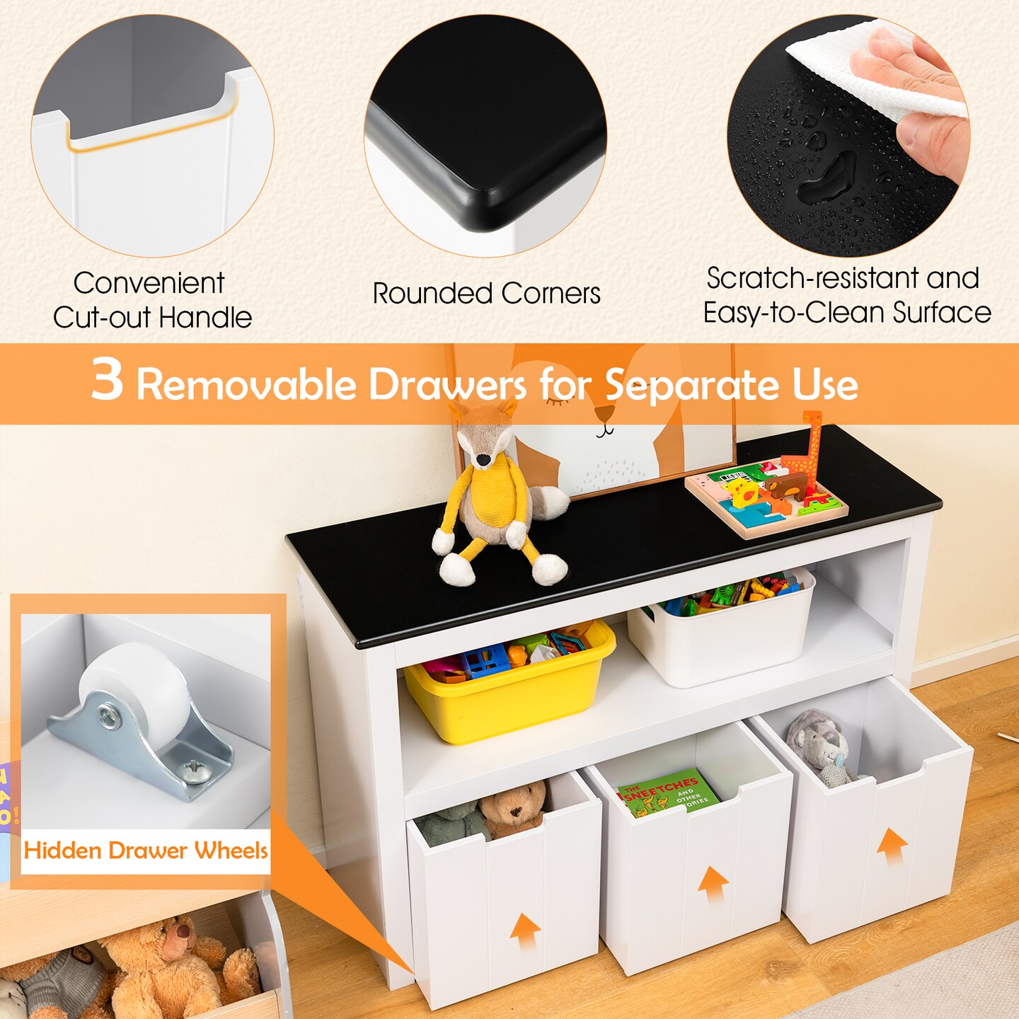 Kids Toy Storage Organizer with Blackboard Top-3-Drawer