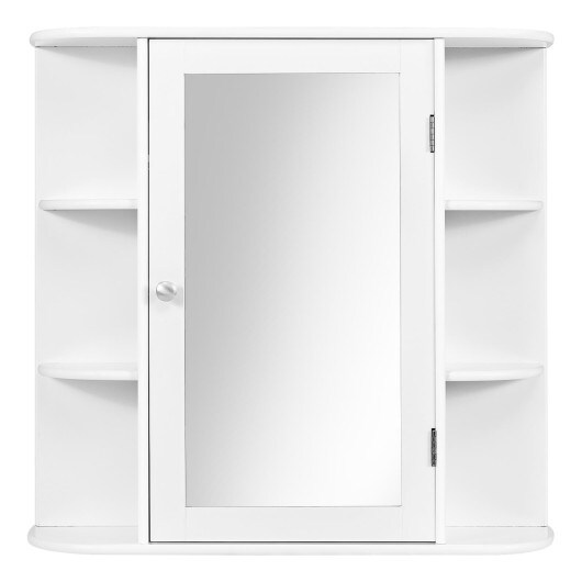 Wall Mounted Mirror Bathroom Storage Cabinet with 3 Adjustable Shelves and 6 Open Side Racks
