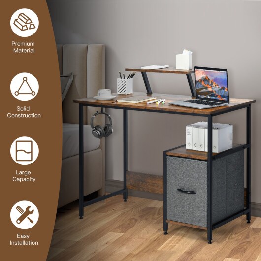 Computer Desk with USB, AC Outlets, Reversible Drawer and Adjustable Shelf