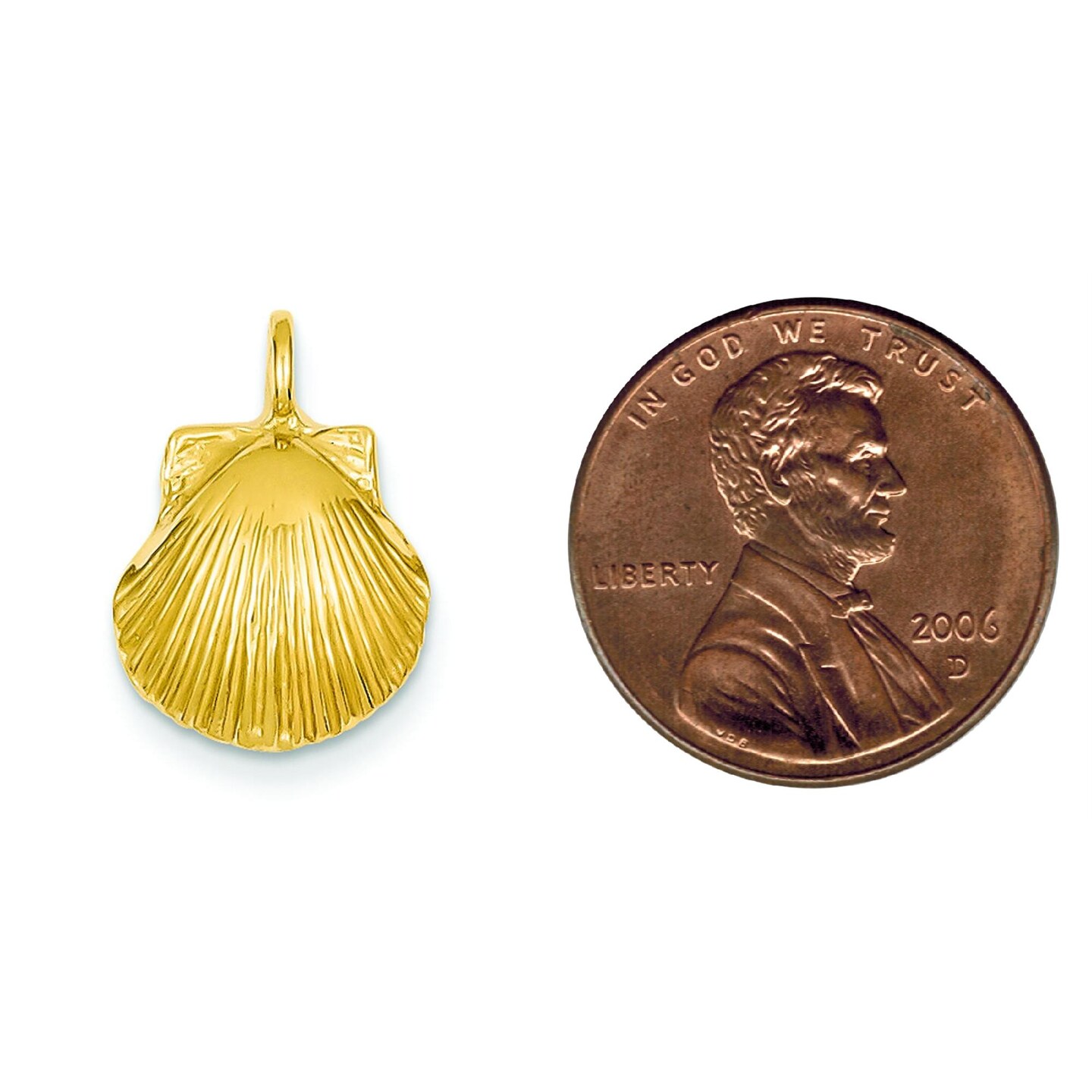 14K Yellow Gold Seashell Pendant Ocean Jewelry 18.6mm x 12.8mm
