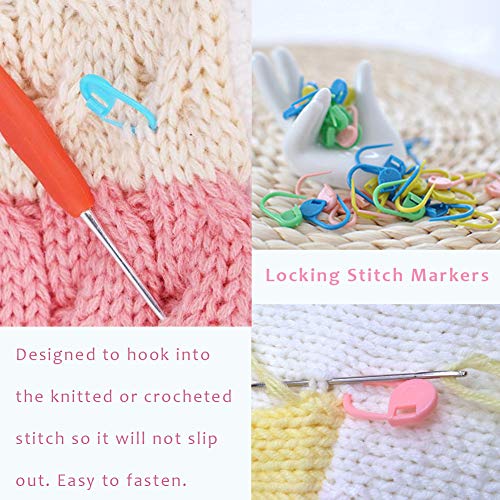 120 Pieces Knitting Crochet Stitch Markers, Colorful Knitting Markers Crochet Clips with 9 Pieces Big Eye Sewing Needles (2inch×3/2.3inch×3/2.7inch×3)