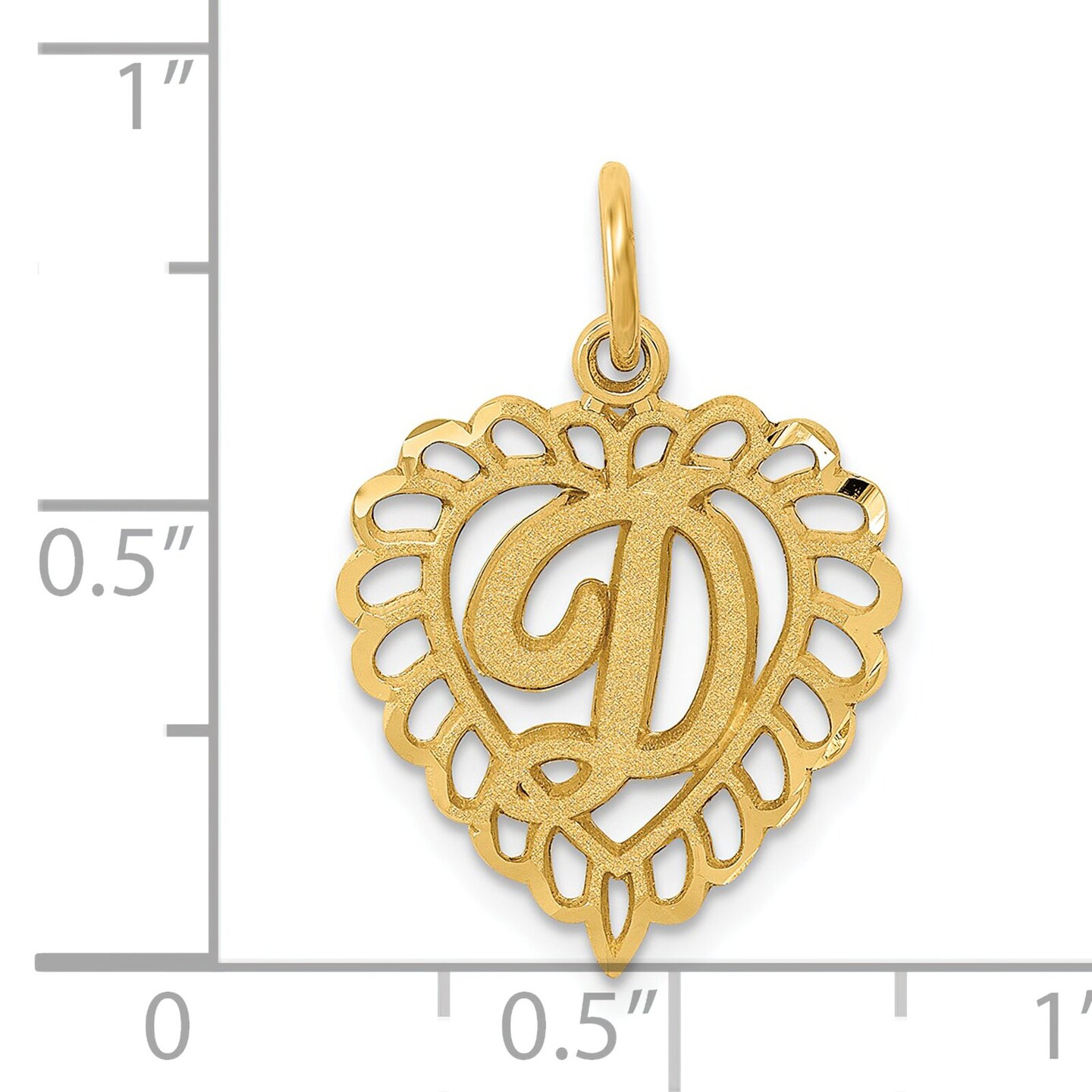 14K Yellow Gold Initial Letter D Heart Charm Pendant New 23 X 15mm Jewerly