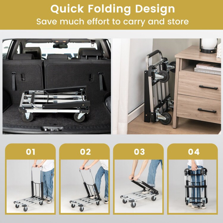 Folding Hand Truck Aluminum Utility Dolly Platform Cart with Extendable Base