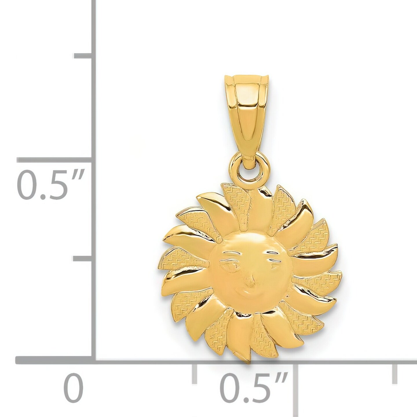 14K Gold Polished Sun with Face Pendant Jewelry 19.2mm x 11.8mm