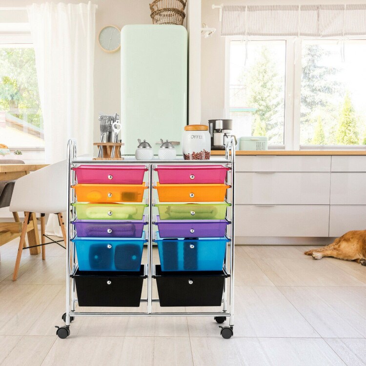 12 Storage Drawer Organizer Bins Rolling Cart with 360&#xB0; Swivel Casters
