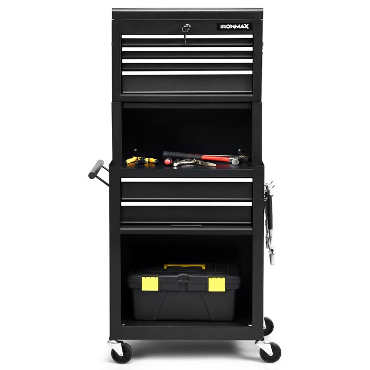 3 in 1 Design 6-Drawer Tool Heightening Chest Cabinet with 360° Swivel Casters