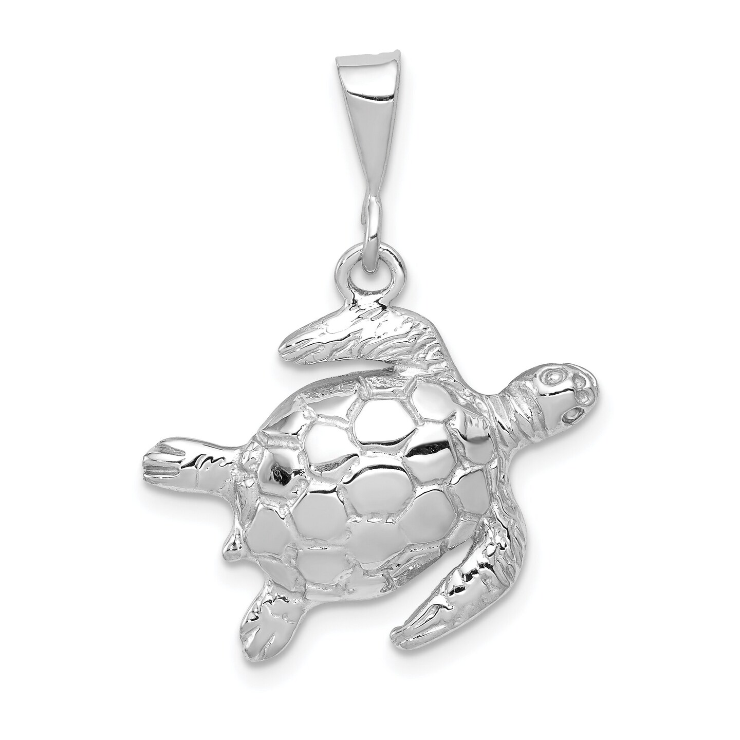 14K White Gold Polished Sea Turtle Pendant Jewelry 29.4mm x 21.8mm