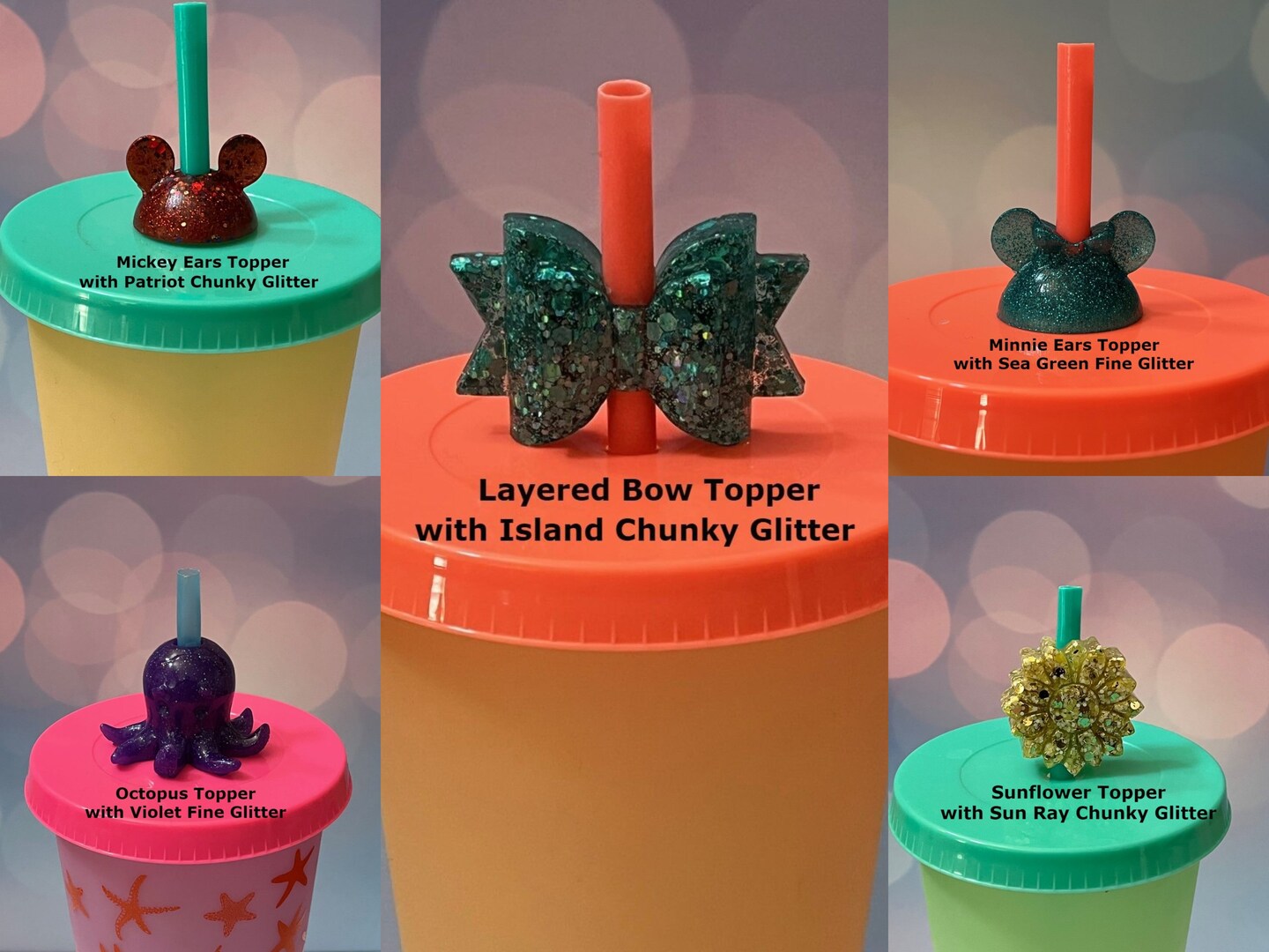Glitter Straw Topper Custom Hand Made, Disney Custom Straw Topper