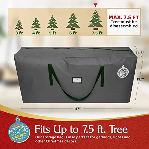 Christmas Tree Storage Bag - Heavy-Duty Tree Bag with Durable Reinforced Handles &#x26; Zipper, Waterproof Storage Bag Protects from Moisture &#x26; Dust (Fits a 7.5FT Tree, Charcoal)