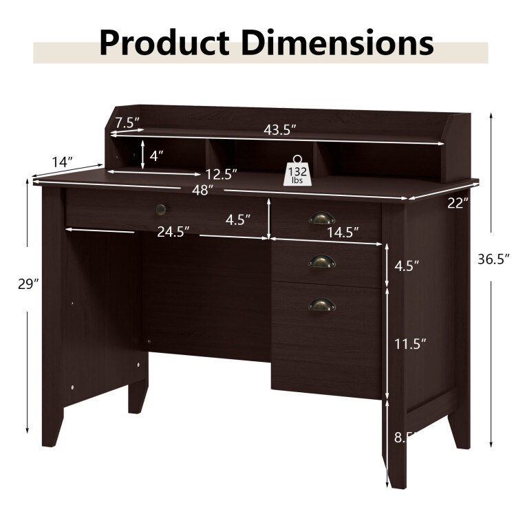 Modern Computer Desk with Storage Shelves and 4 Drawers