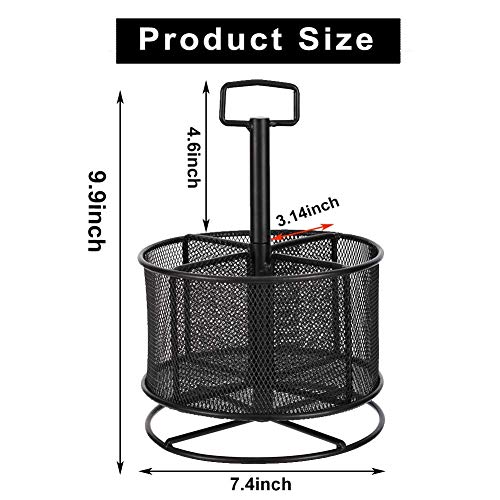 360-Degree Rotating Multi-Functional Pen Holder, 4 Compartments Desktop Stationary Organizer, Home Office Art Supply Storage Box Caddy (Black)