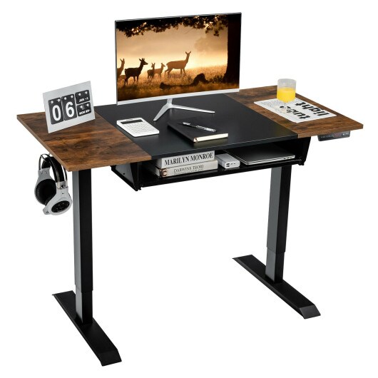 48 Inch Electric Sit to Stand Desk with Keyboard Tray and 2 Hanging Hooks