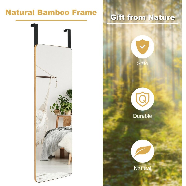 39.5 x 11 Inch Wall Mounted Over the Door Bamboo Frame Frameless Mirror