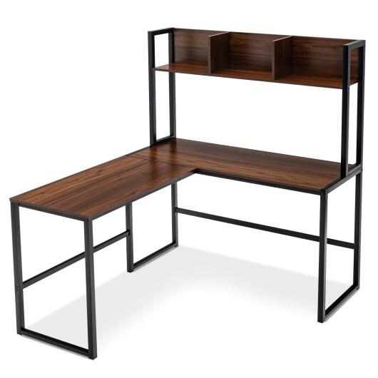 Reversible L-Shaped Corner Desk with Storage Bookshelf and Open Storage Hutch