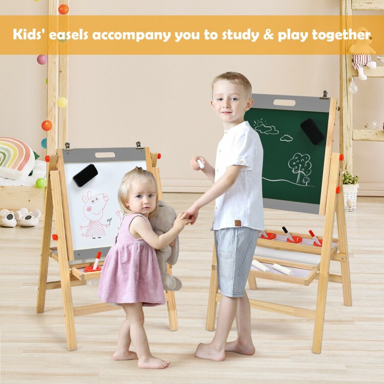 Kids Art Easel with Paper Roll Double Sided Chalkboard and Whiteboard