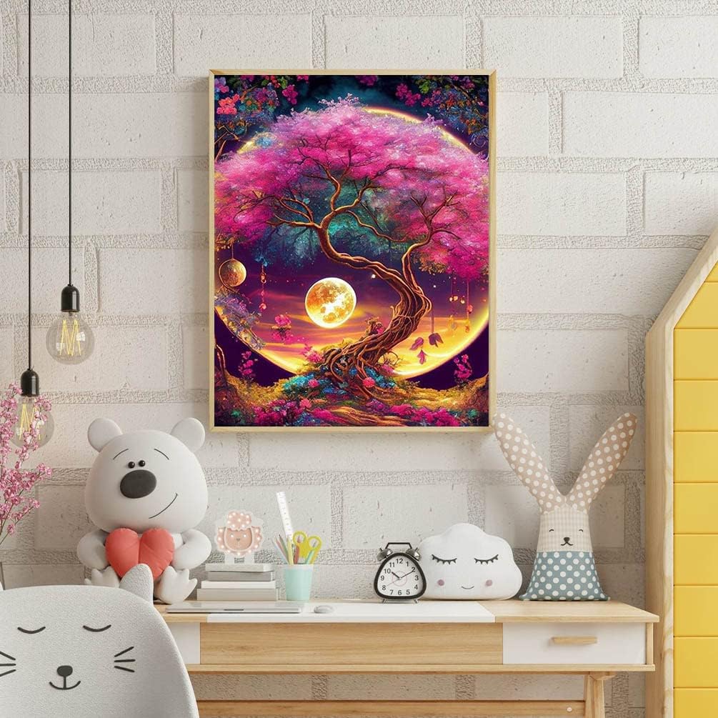 Tree of Life Diamond Art Painting Kits for Adults: Moon Tree Full Drill Diamond Dots Paintings for Beginners, Round 5D Paint with Diamonds Pictures. Gem Art Painting Kits: DIY Adult Crafts 12x16&#x22;