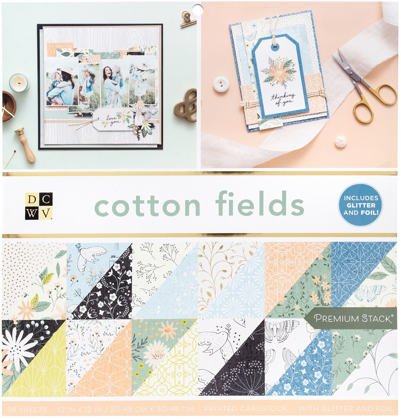 DCWV Double-Sided Cardstock Stack 12"X12" 36/Pkg-Cotton Fields, 12 Designs/3 Each