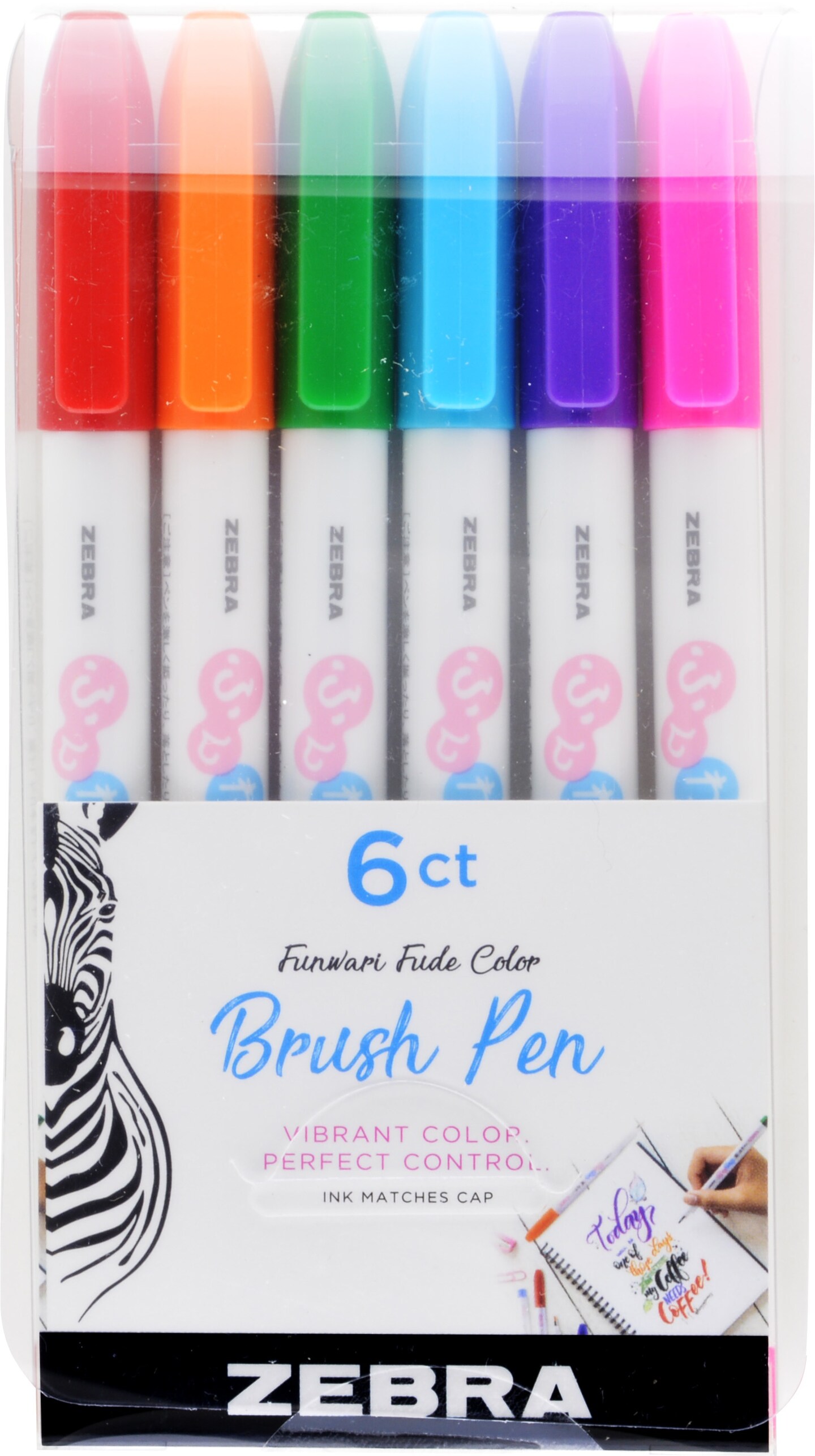 Zebra Funwari Brush Pen Set 6/Pkg-Assorted Colors