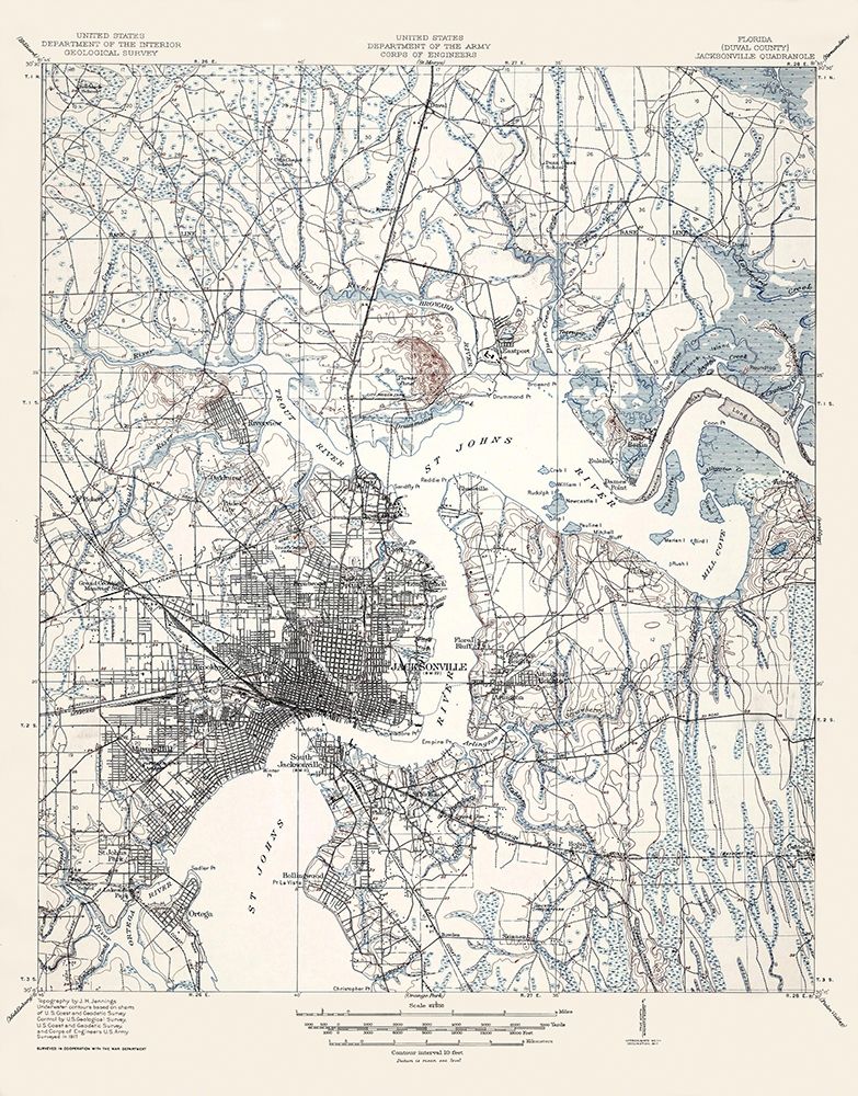 Jacksonville Florida Quad - USGS 1917 Poster Print by USGS USGS # FLJA0001