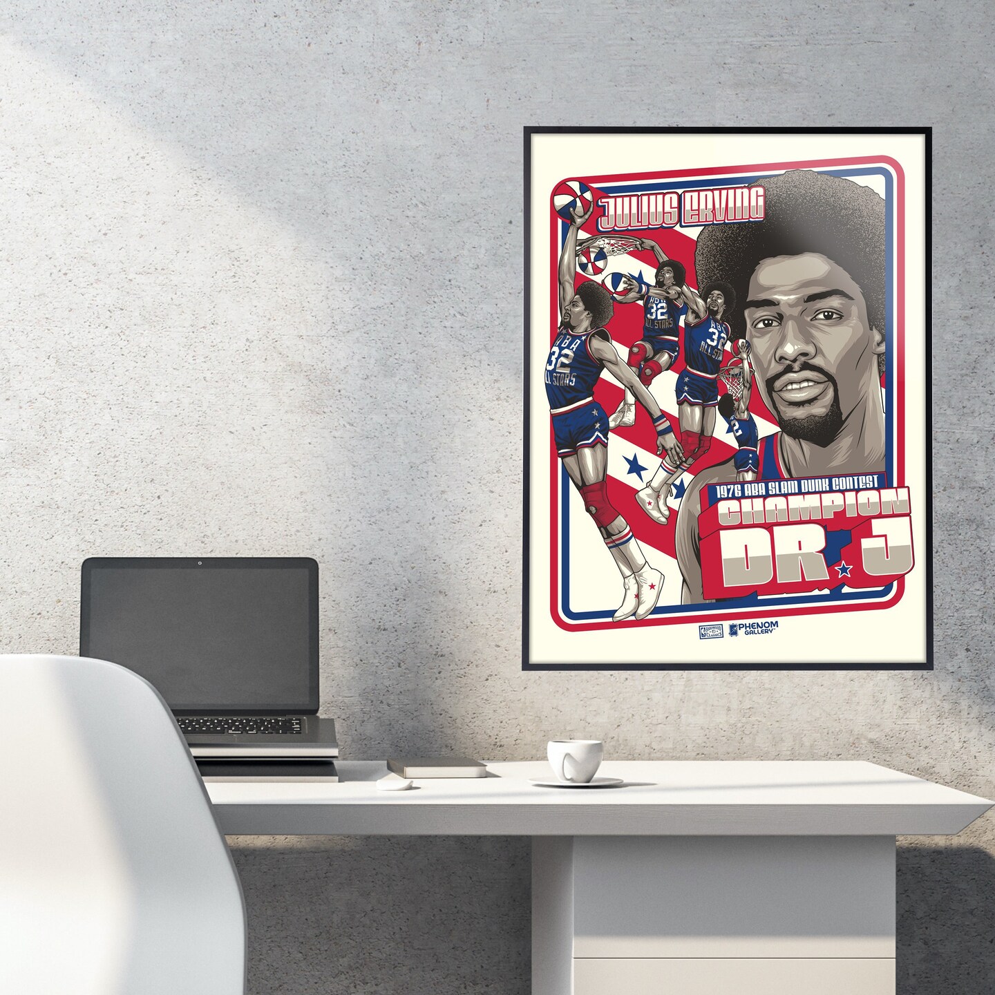 Phenom Gallery Julius &#x22;Dr. J.&#x22; Erving 1976 ABA Slam Dunk Deluxe Framed Serigraph Print
