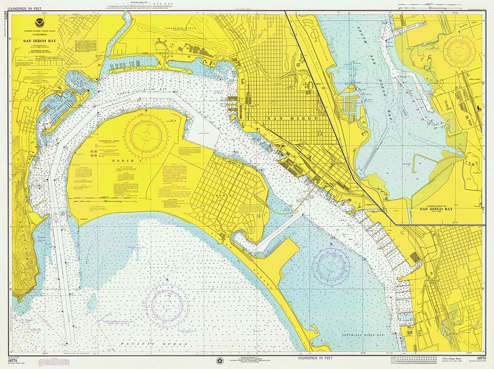 Nautical Chart - San Diego Bay ca. 1974 Poster Print by NOAA Historical Map and Chart Collection NOAA Historical Map and Chart Collection - Item # VARPDX450532