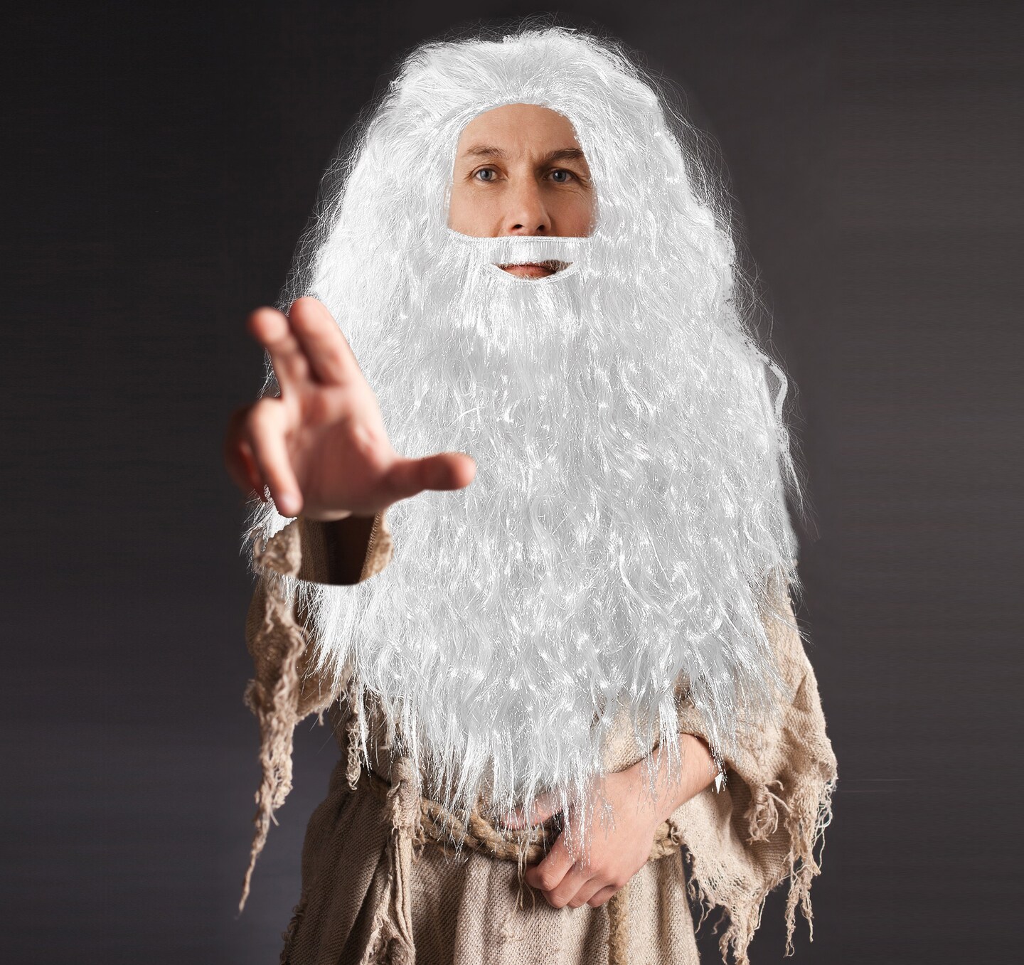 White Wig and Beard &#x2013; Long White Dress Up Costume Accessories Curly Hair Wig for Kids and Adults