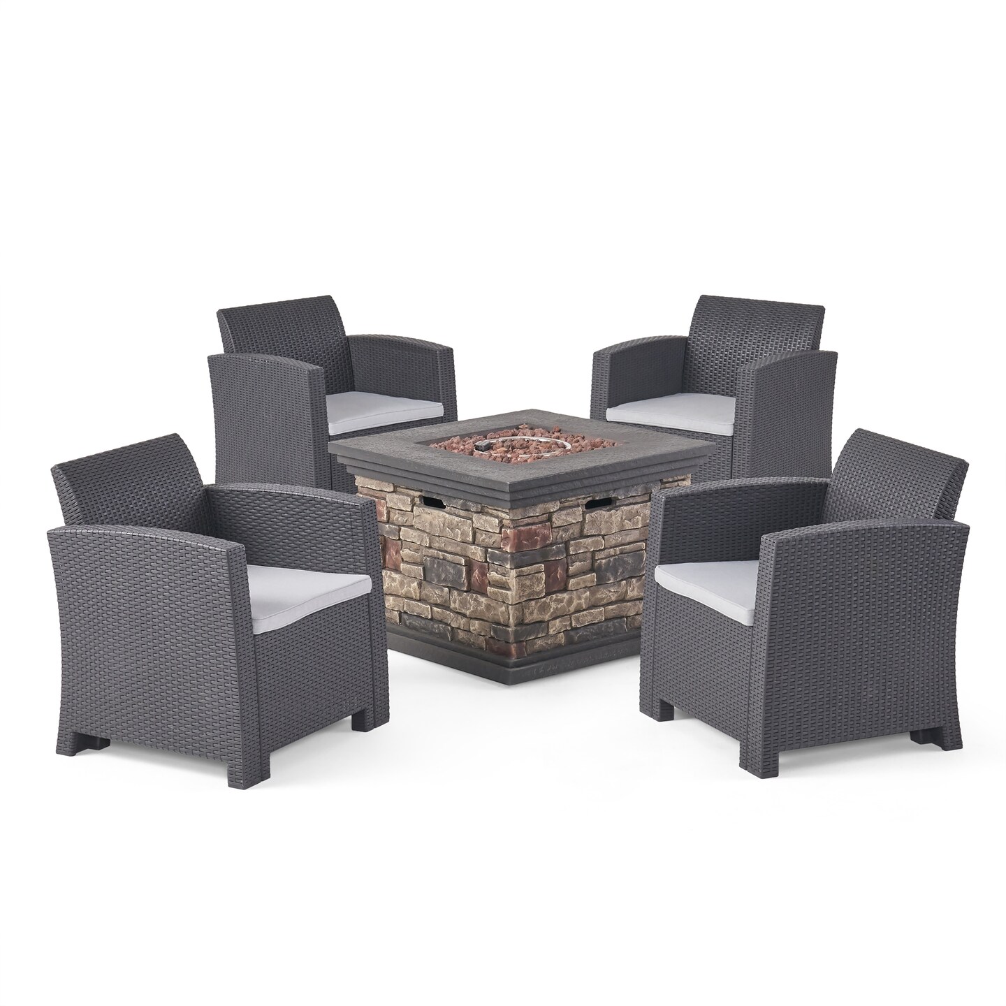 Contemporary Home Living 5Piece Charcoal Gray Contemporary Outdoor Patio Furniture 4 Seater