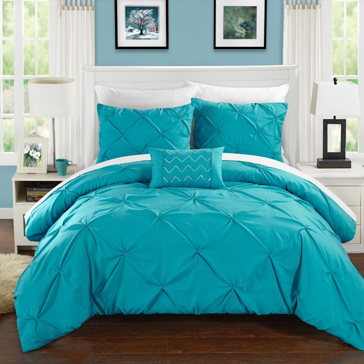 Chic Home Weber 8 Piece Duvet Cover Set Pinch Pleat Ruffled Design Embellished Zipper Closure Bedding