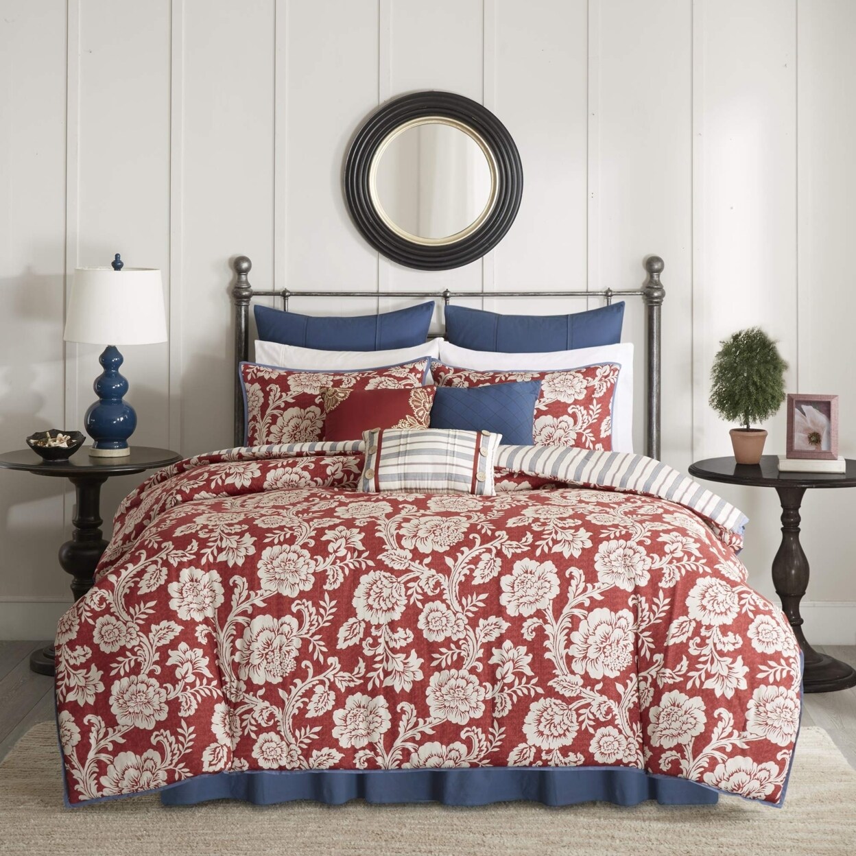 Madison Park Lucy 9 Piece Cotton Twill Reversible Comforter Set Red Queen