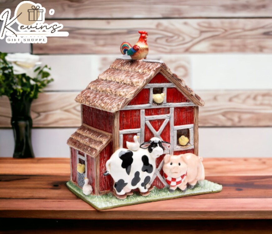 Ceramic Barn House with Farm Animals Cookie Jar, Home D&#xE9;cor, Gift for Her, Gift for Mom, Kitchen D&#xE9;cor, Farmhouse D&#xE9;cor, Fall Decor