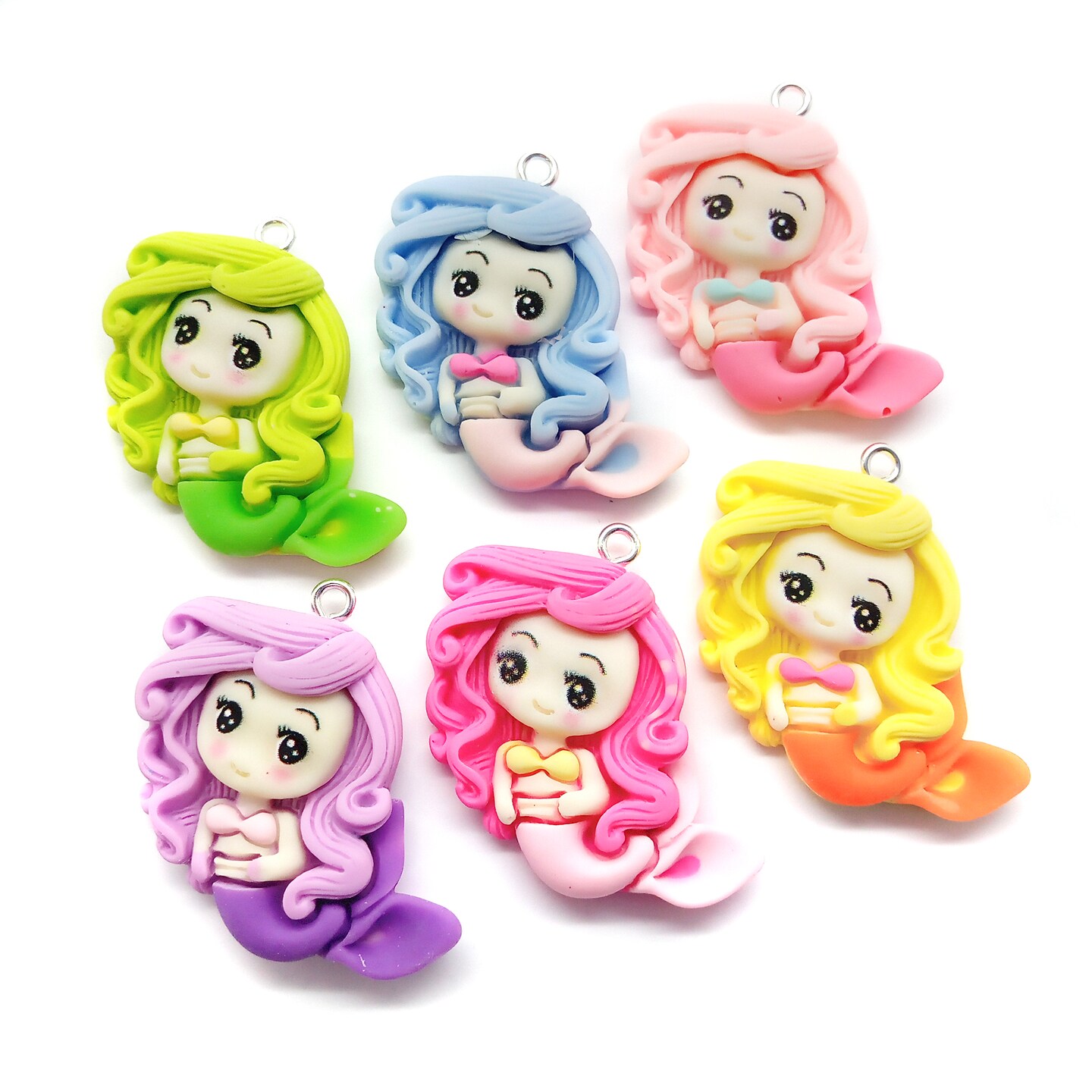 Pretty Mermaid Charms, 6 pieces, Resin Cabochon Pendants, Adorabilities