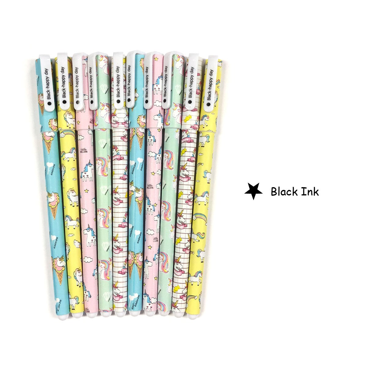 Wrapables Unicorn Flamingo Gel Ink Pens, 0.5mm Fine Point (Set of 10) for School, Office, Stationery