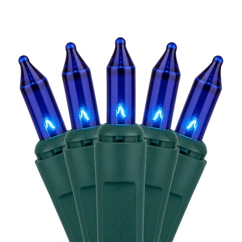 100 Blue Mini Lights, Green Wire, 6&#x22; Spacing