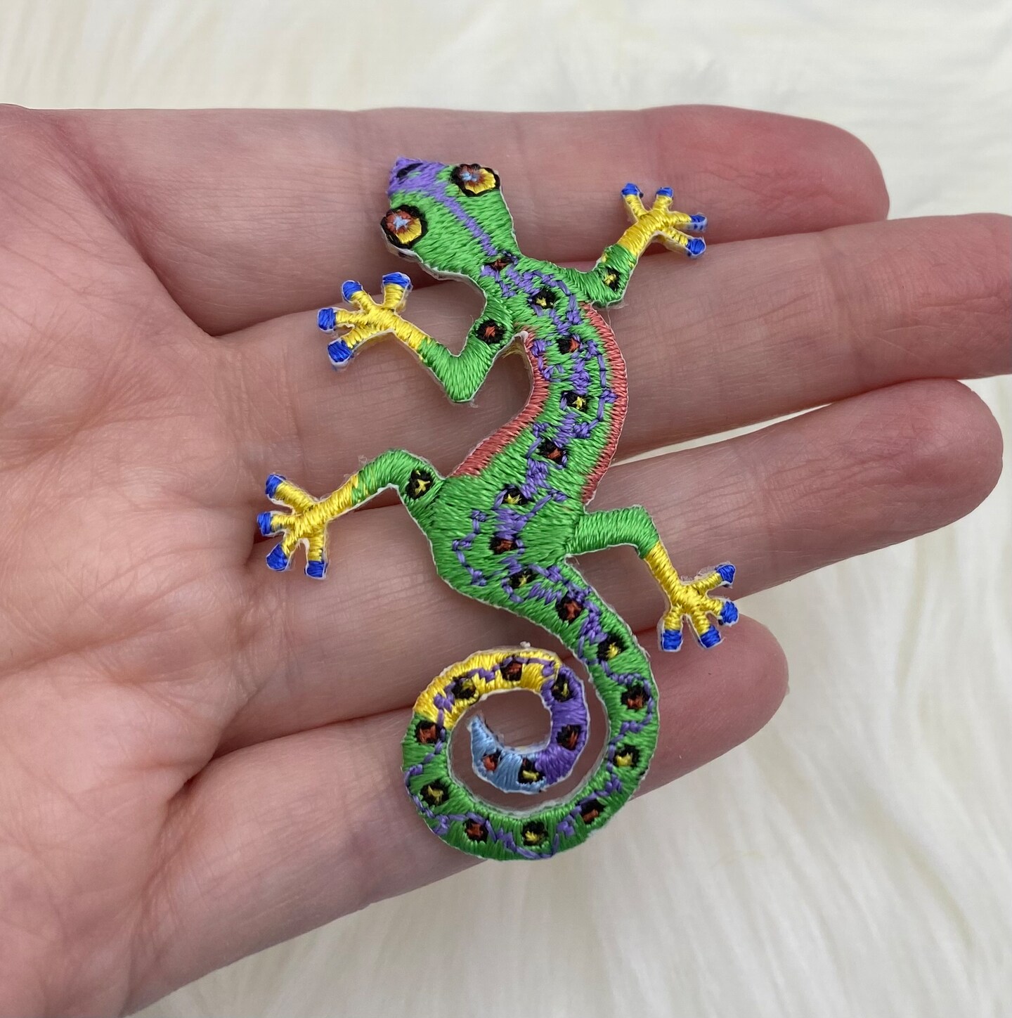 Caribbean-themed Green Gecko, Lizard, Embroidered, Iron on Patch