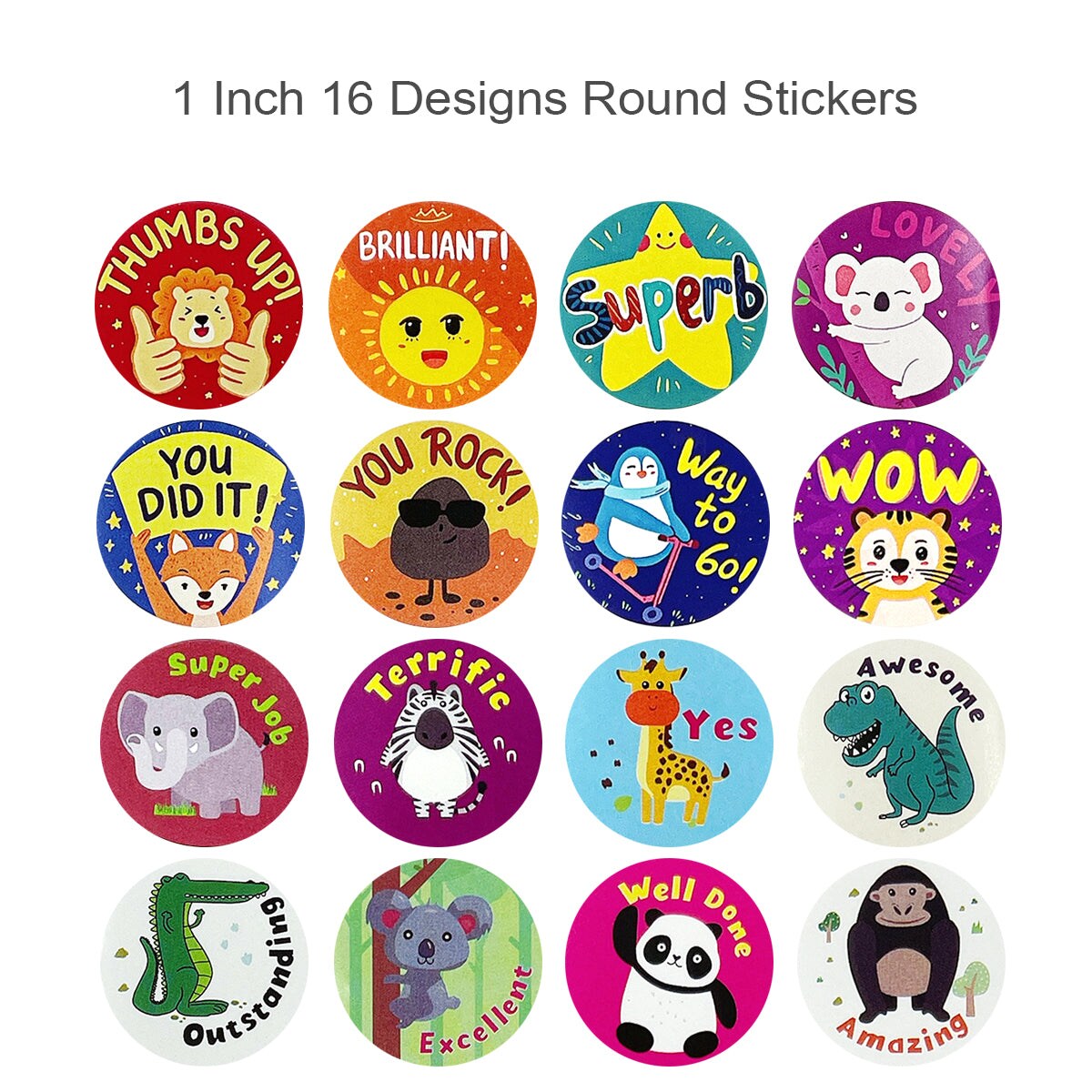Wrapables 1 Inch Reward, Birthday, Thank You Stickers for Teachers, Students, Classrooms, Party Favors, Gifts, Boxes &#x26; Bags (1000pcs)