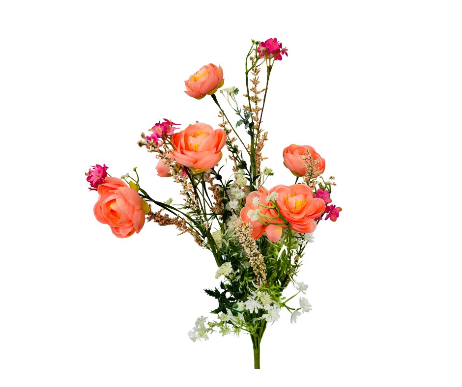 Ranunculus Filler Bush H21&#x22; Pink &#x26; Orange: A Beautiful and Versatile Accent for Your Home-63101PH