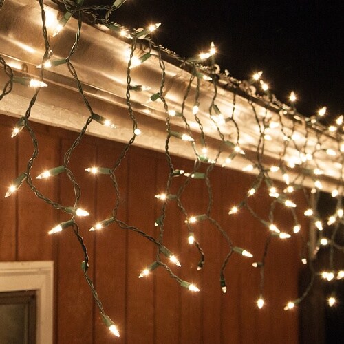 150 Clear Mini Icicle Light Set, Green Wire