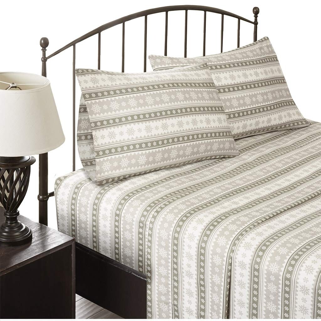 Woolrich Nordic Snowflake Cotton Flannel Sheet Set 2-Color Option Tan California King
