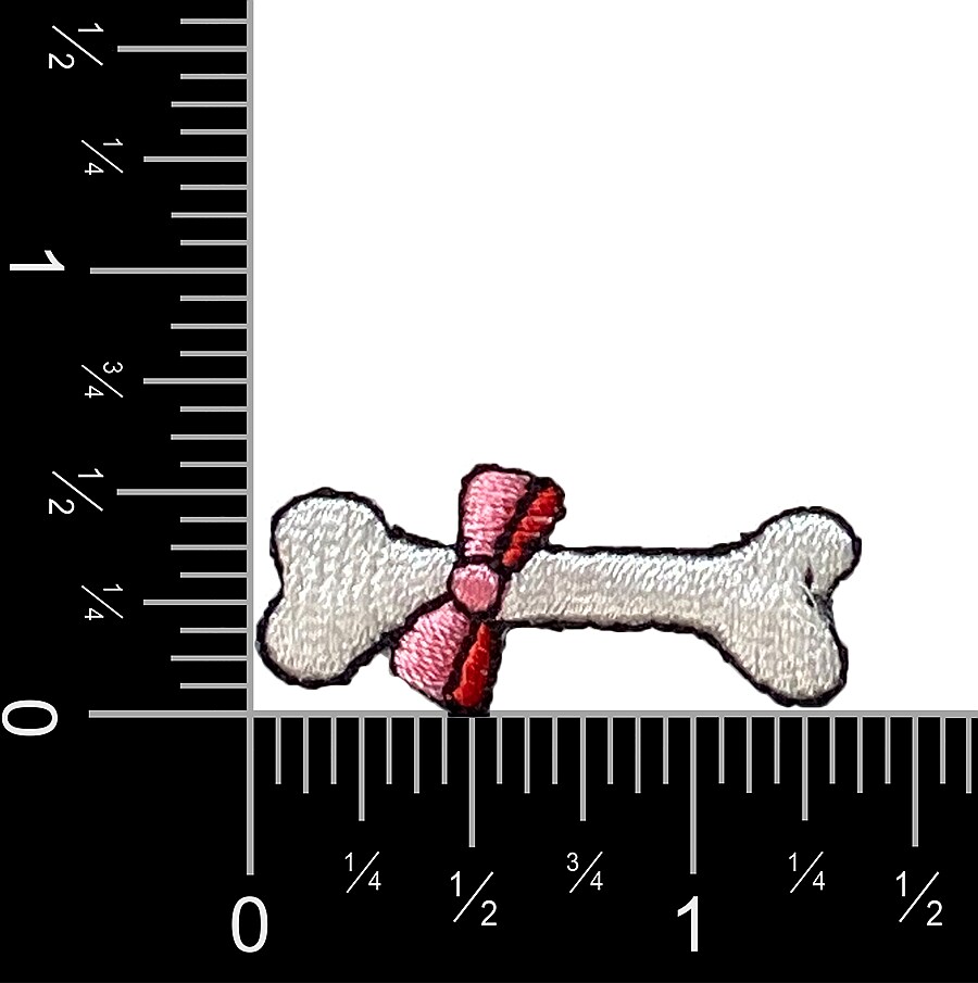 White Bone with Pink Bow, Pet Food, Dog Bones, Embroidered, Iron on Patch