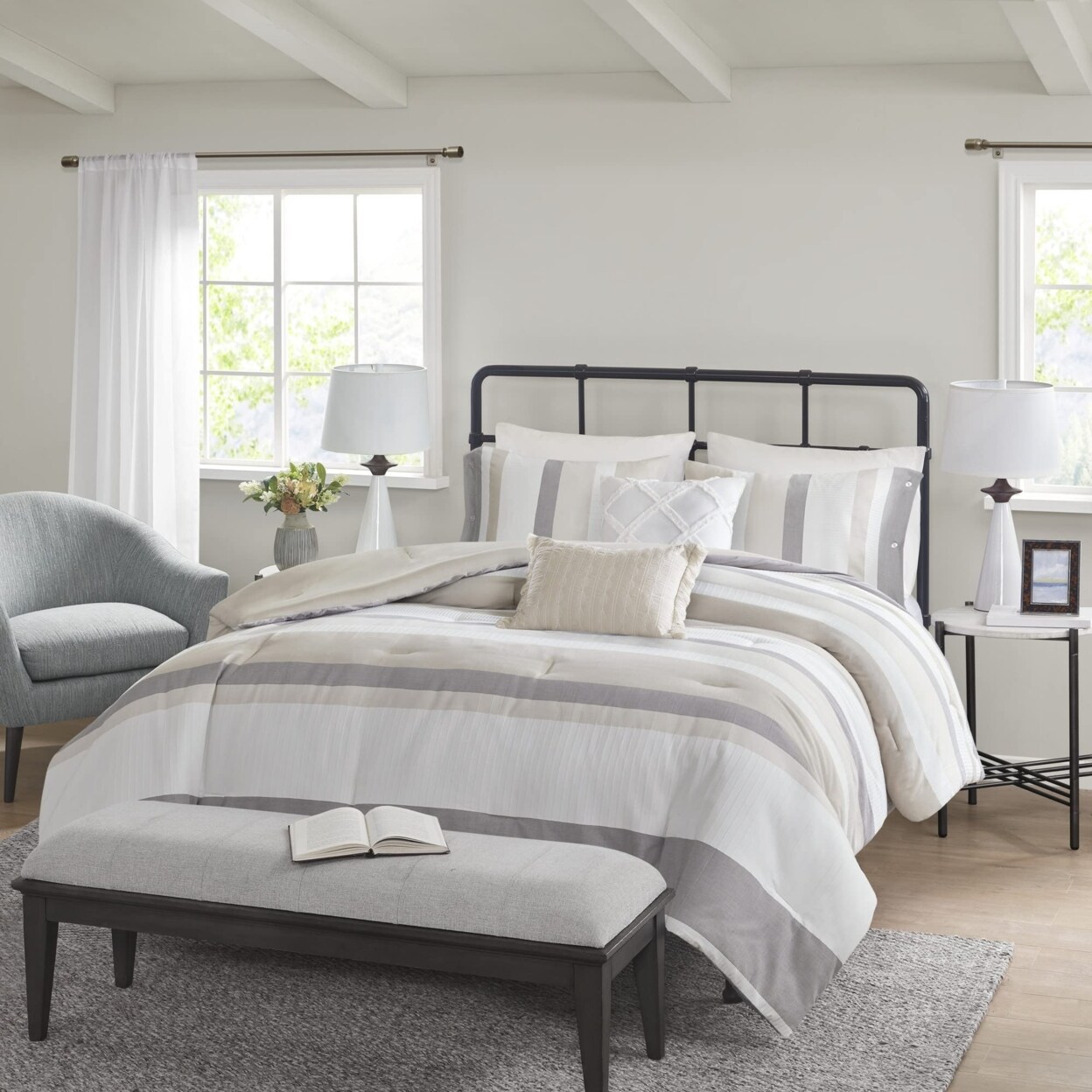 Madison Park   Allegany 5 Piece Jacquard Comforter Set, Natural - Full/Queen