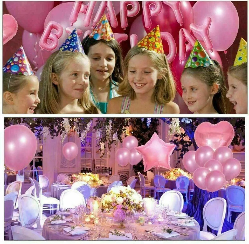 48 Pcs Pink Foil Happy Birthday Balloons Banner