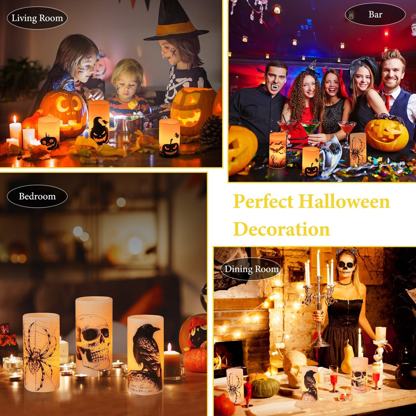 Halloween Party Decoration - 3 Pack Halloween Flameless Candle Lamp with Timer Setting and Battery Operated