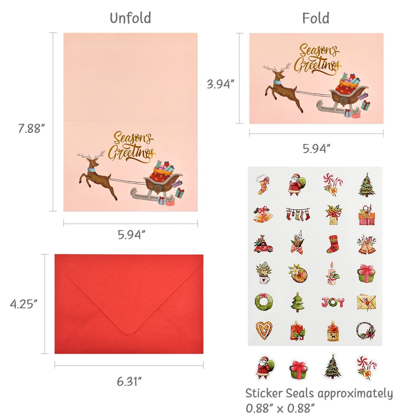 Wrapables Blank Gold Foil Christmas Greeting Cards with Envelopes &#x26; Stickers for Holidays, Friends, Family (Set of 24)