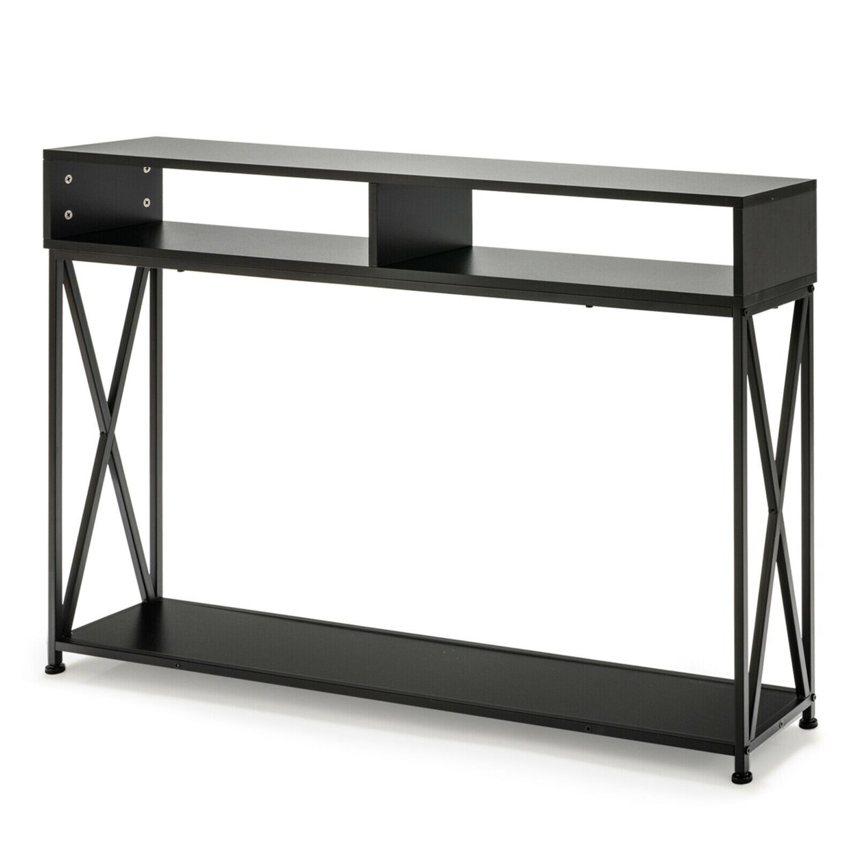 Gymax Console Table with Open Shelf and Storage Compartments Steel Frame